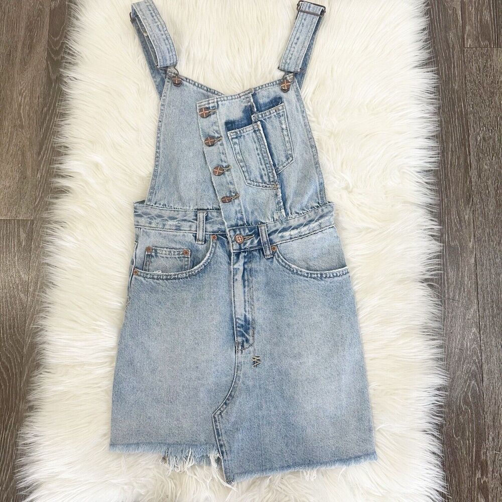 KSUBI Womens Denim Shortall‎ Overall Dress Distressed Y2K Edgy Size XS